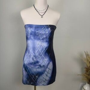 NEW PLT Size 10 Blue Sequin Optical Illusion Strapless Mini Dress Party Festival